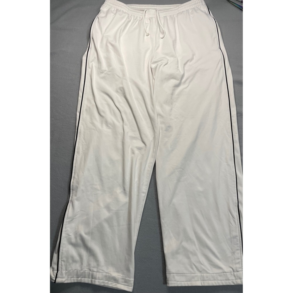 VTG Boast Mens White Track Pants XL Black Stripe‎ Elastic Waist Athletic Joggers